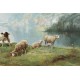 Теодор Левинья: Пастушка и овцы в горах.