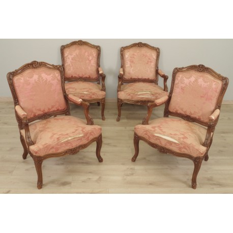 Четыре плоских задних кресла в стиле Людовика XV